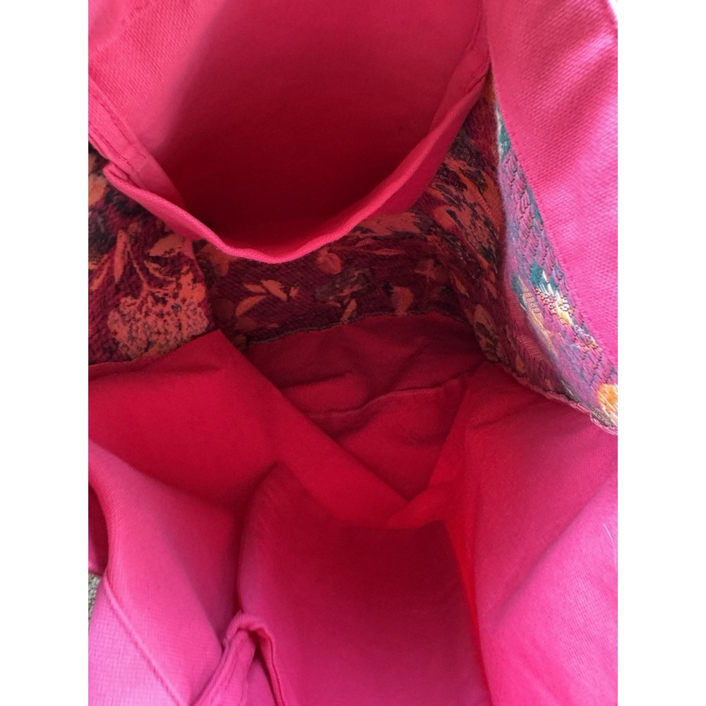 Floral Woven Tote Bag Pink Straps Fringe Boho Reusable Lightweight - Picture 10 of 10